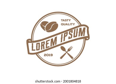 Vintage Retro Coffee Bean with Spoon and Fork for Cafe Bistro Restaurant Logo Design Vector