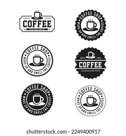 Vintage Retro coffee label. Different logo, badge, emblem collection on white background. Vector black and white