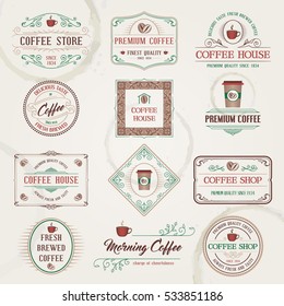 Vintage Retro Coffee Labels and Badges set. Vector Illustration