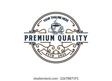 Vintage Retro Coffee Mug Cup Badge Emblem Label for Cafe or Farm Product Logo