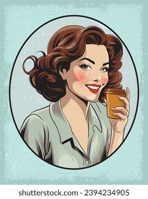 Vintage Retro Coffee Poster: Stylish Woman Ad with Classic Charm