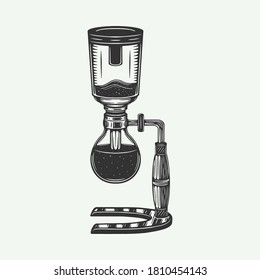 Vintage retro coffee slow maker syphon. Can be used like emblem, logo, badge, label. mark, poster or print. Monochrome Graphic Art. Vector Illustration.