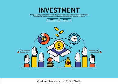 Vintage retro color style flat line vector editable graphic illustration, investment