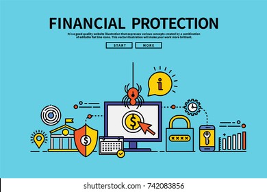 Vintage retro color style flat line vector editable graphic illustration, financial protection