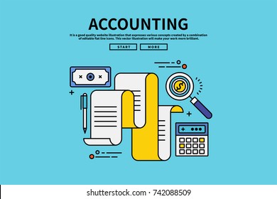 Vintage retro color style flat line vector editable graphic illustration, accounting