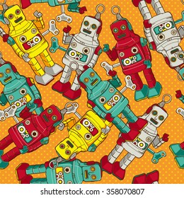 Vintage / Retro colorful Robot seamless  pattern, vector illustration 