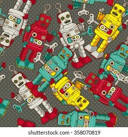 Vintage / Retro colorful Robot seamless  pattern, vector illustration 