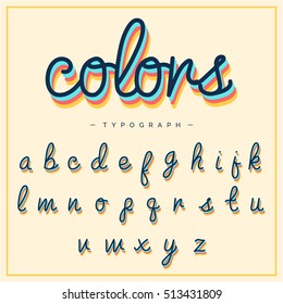 Vintage Retro Colors Hand Writing Alphabets Set