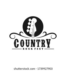 Vintage Retro Country Guitar Bass Music Western logo design