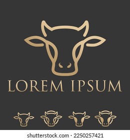 Vintage retro cow head line art flat design modern logo illustration. vector logo template isolated