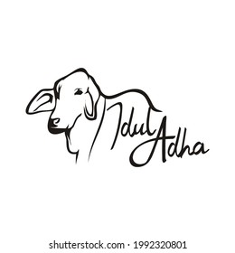 Vintage retro cow vector illustration logo design eid al adha