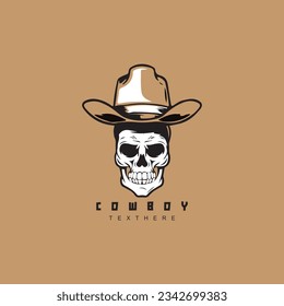 Vintage retro cowboy skull with hat logo design. Western cowboy vector