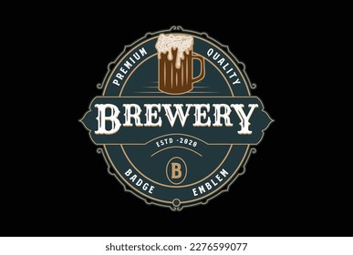 Vintage Retro Craft Beer Brewing Brewery Badge Emblem Label Logo Design