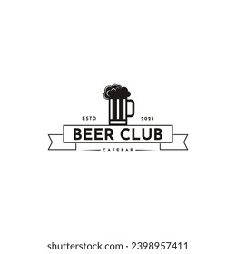 Vintage retro craft beer logo design concept idea with ribbon