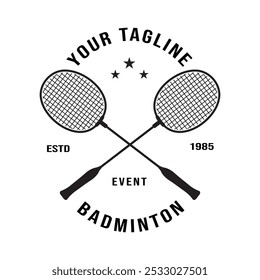 Vintage Retro Cross Badminton Racket Design Einfaches Design-Logo für Badminton Sport