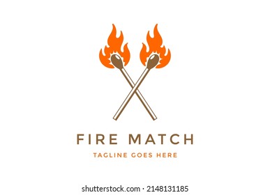 Vintage Retro Crossed Wooden Fire Flame Match Logo Design