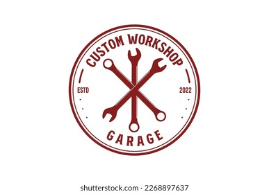 Vintage Retro Crossed Wrench Badge Emblem for Custom Garage Workshop Service Logo