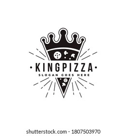 Vintage retro crown and pizza logo icon vector template on white background