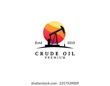 Vintage Retro Crude Oil Mining Pump Machine Silhouette Logo design