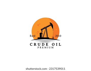 Vintage Retro Crude Oil Mining Pump Machine Silhouette Logo design