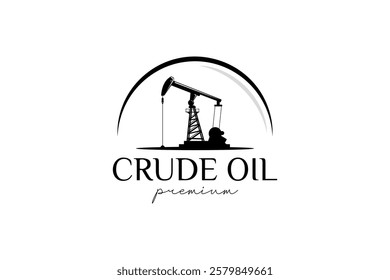 Vintage Retro Crude Oil Mining Pump Machine Silhouette Logo design