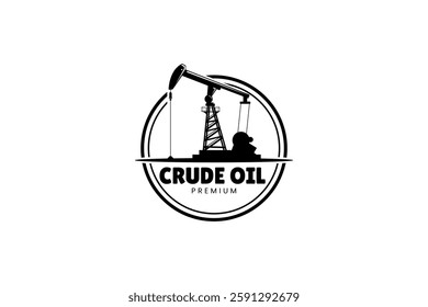 Vintage Retro Crude Oil Mining Pump Machine Silhouette Logo design