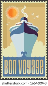 Vintage Retro Cruise Ship - Vector Design - Holiday Travel Poster Illustration