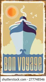 Vintage Retro Cruise Ship - Vector Design - Holiday Travel Poster Illustration