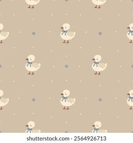 Vintage retro cute children's pattern. Goose or duck with bow in vintage style.