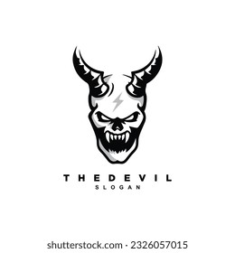 Vintage retro demon horn skull logo design for your brand or business