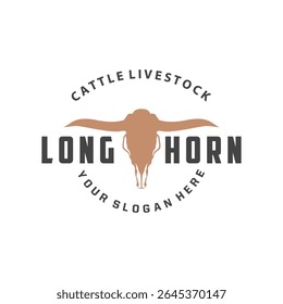 vintage retro design concept with longhorn logo illustration horn symbol from old ranch concept template in west texas