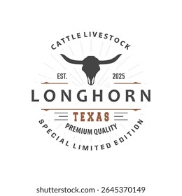 vintage retro design concept with longhorn logo illustration horn symbol from old ranch concept template in west texas