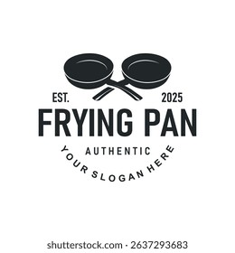 vintage retro design cooking logo concept with black silhouette frying pan simple template restaurant brand logo, cafe, bar