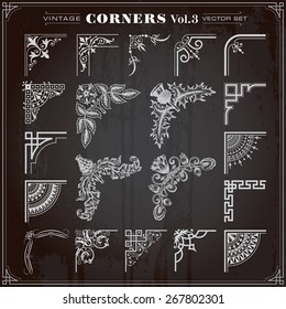 Vintage Retro Design Elements Corners And Borders Set 3 Vector