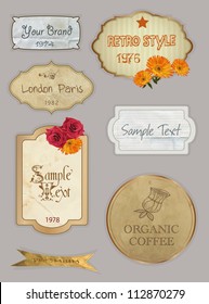 Vintage And Retro Design Elements. old papers, labels in retro and vintage style.