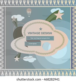 Vintage retro design frame and cover with sky, clouds and stars vector illustration