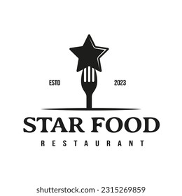 The vintage retro design inspiration of a fork and star icon can be used as a food logo for a restaurant