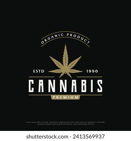 Diseño retro vintage del logotipo de planta de cannabis orgánica de alta calidad.