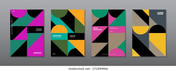 Vintage retro design vector covers set. Swiss style colorful geometric compositions for book covers, posters, flyers, magazines, business annual reports