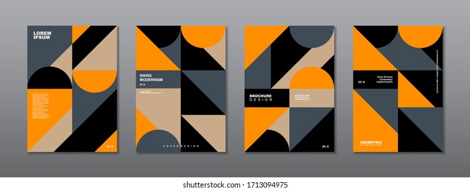 Vintage retro design vector covers set. Swiss style colorful geometric compositions for book covers, posters, flyers, magazines, business annual reports