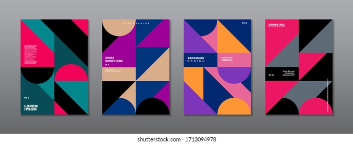 Vintage retro design vector covers set. Swiss style colorful geometric compositions for book covers, posters, flyers, magazines, business annual reports