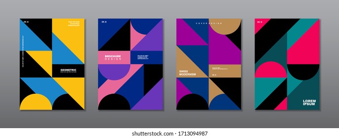 Vintage retro design vector covers set. Swiss style colorful geometric compositions for book covers, posters, flyers, magazines, business annual reports