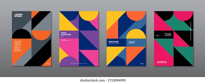 Vintage retro design vector covers set. Swiss style colorful geometric compositions for book covers, posters, flyers, magazines, business annual reports