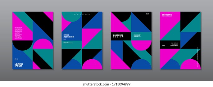 Vintage retro design vector covers set. Swiss style colorful geometric compositions for book covers, posters, flyers, magazines, business annual reports