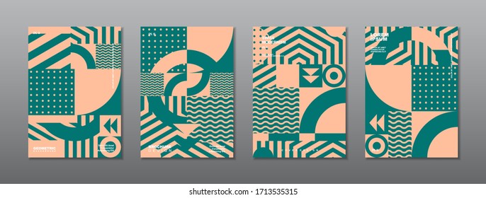 Vintage retro design vector covers set. Swiss style geometric compositions for book covers, posters, flyers, magazines, business annual reports