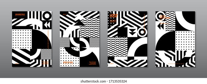 Vintage retro design vector covers set. Swiss style geometric compositions for book covers, posters, flyers, magazines, business annual reports