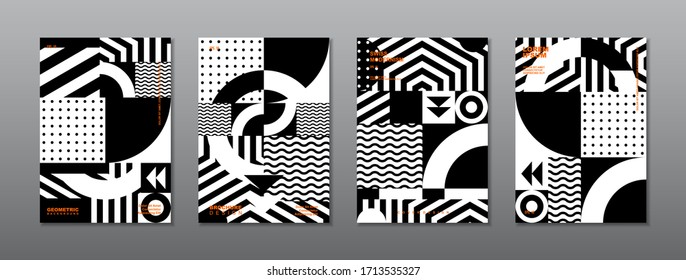 Vintage retro design vector covers set. Swiss style geometric compositions for book covers, posters, flyers, magazines, business annual reports
