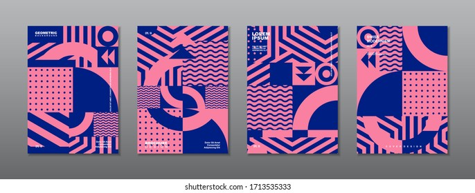 Vintage retro design vector covers set. Swiss style geometric compositions for book covers, posters, flyers, magazines, business annual reports