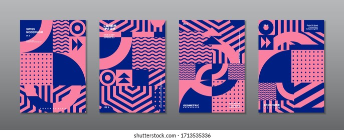 Vintage retro design vector covers set. Swiss style geometric compositions for book covers, posters, flyers, magazines, business annual reports