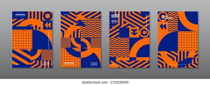 Tapas vectoriales de diseño retro vintage. Composiciones geométricas de estilo suizo para portadas de libros, carteles, volantes, revistas, informes anuales de negocios